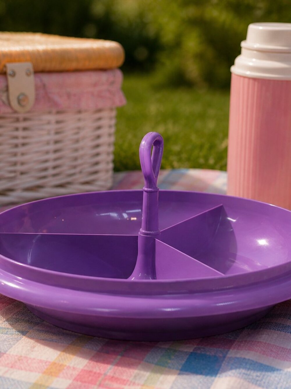 Vintage Tupperware 608-4, Purple Suzette Party divided tray‎ with lid & handle